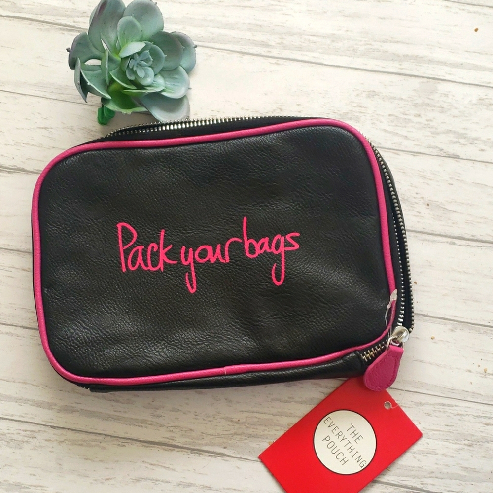 NEW Travel Organizer Zip Bag, Black & Pink